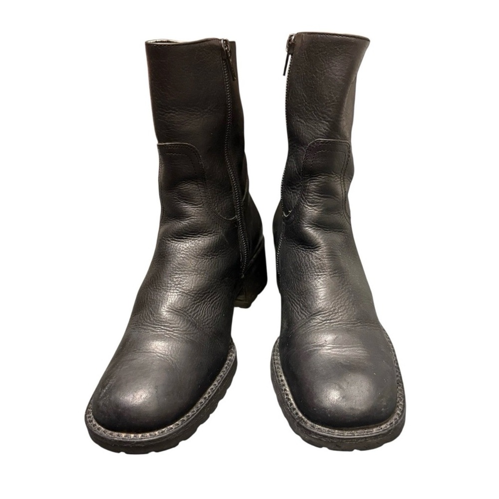 Gianni Bini Black Leather Ankle Boots Zip Closure Chunky Lug Sole Size 6